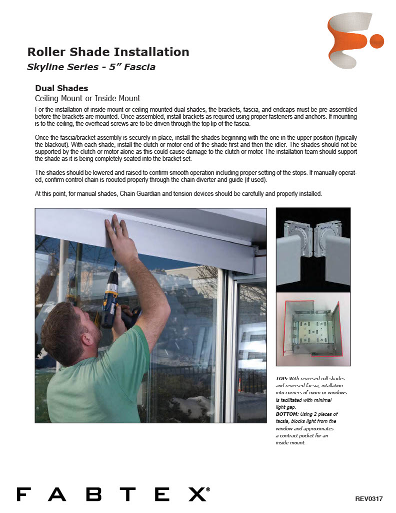 Roller Shade Installation Skyline Series 5" Fascia